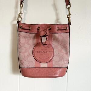 Coach Taffy Pink Jacquard Mini Coach Bag Dempsey Bucket Bag Purse